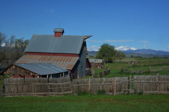 barn and mountains in the distance